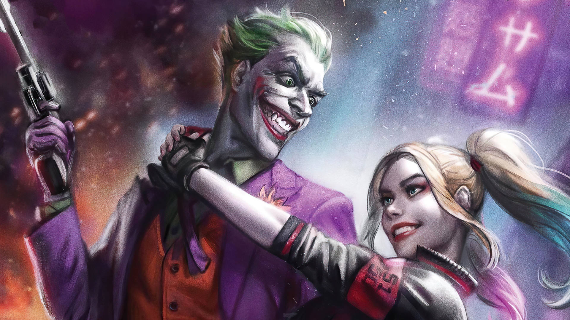 Grainy Joker And Harley Quinn Art Wallpaper