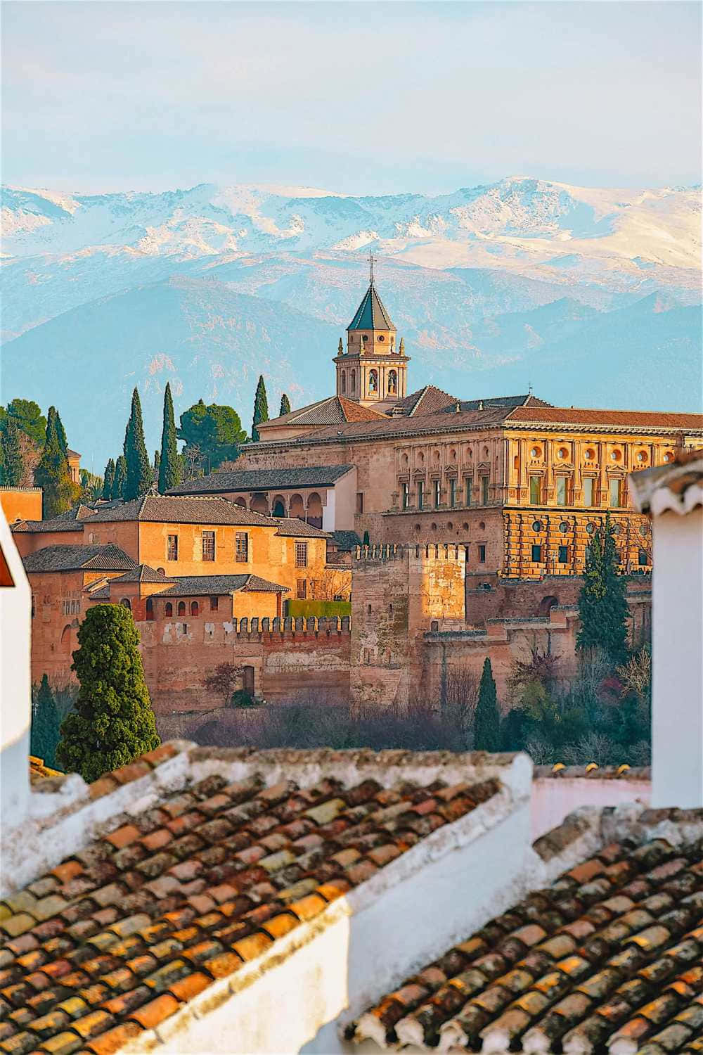 Granada Alhambra Snowy Sierra Nevada Backdrop Wallpaper