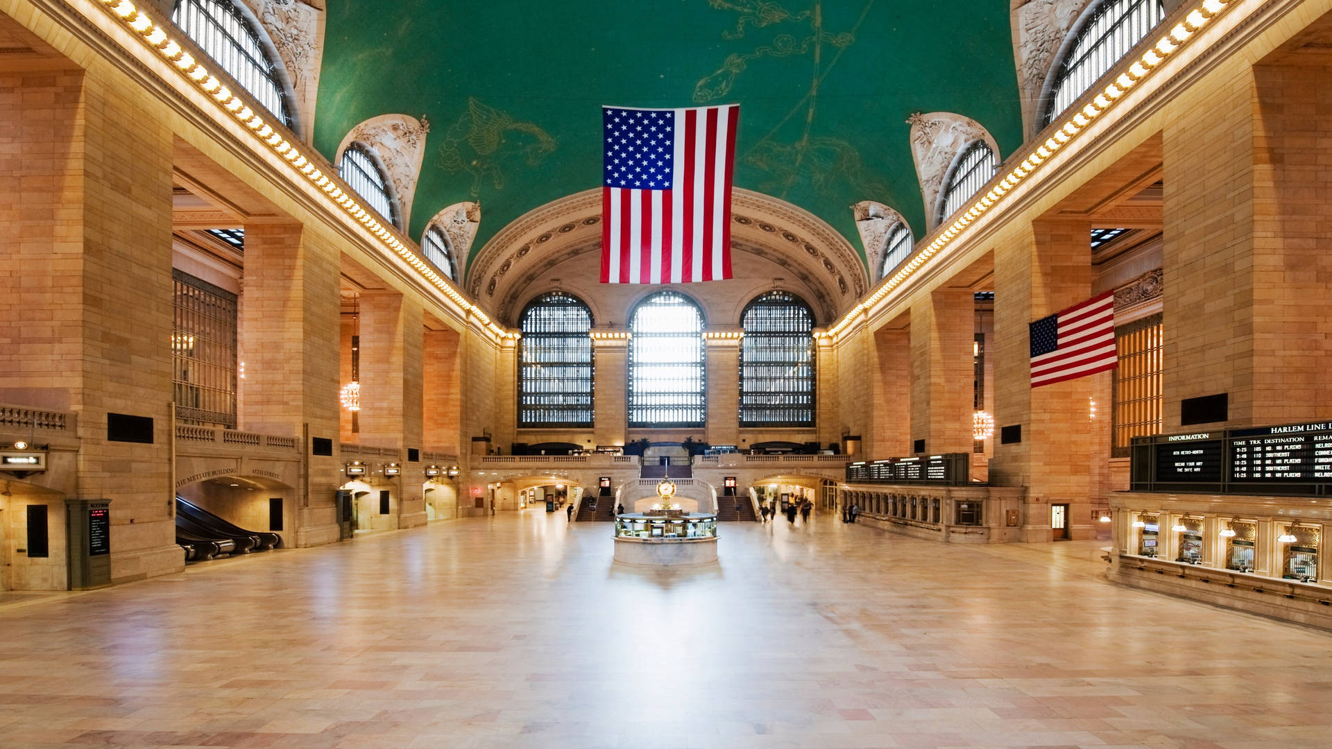 Grand Central Station Hanging American Flag Wallpaper