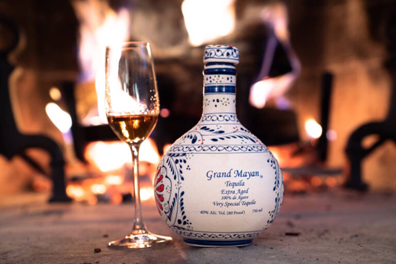 Grand Mayan Silver Tequila Bottle Fireplace Photography Picture