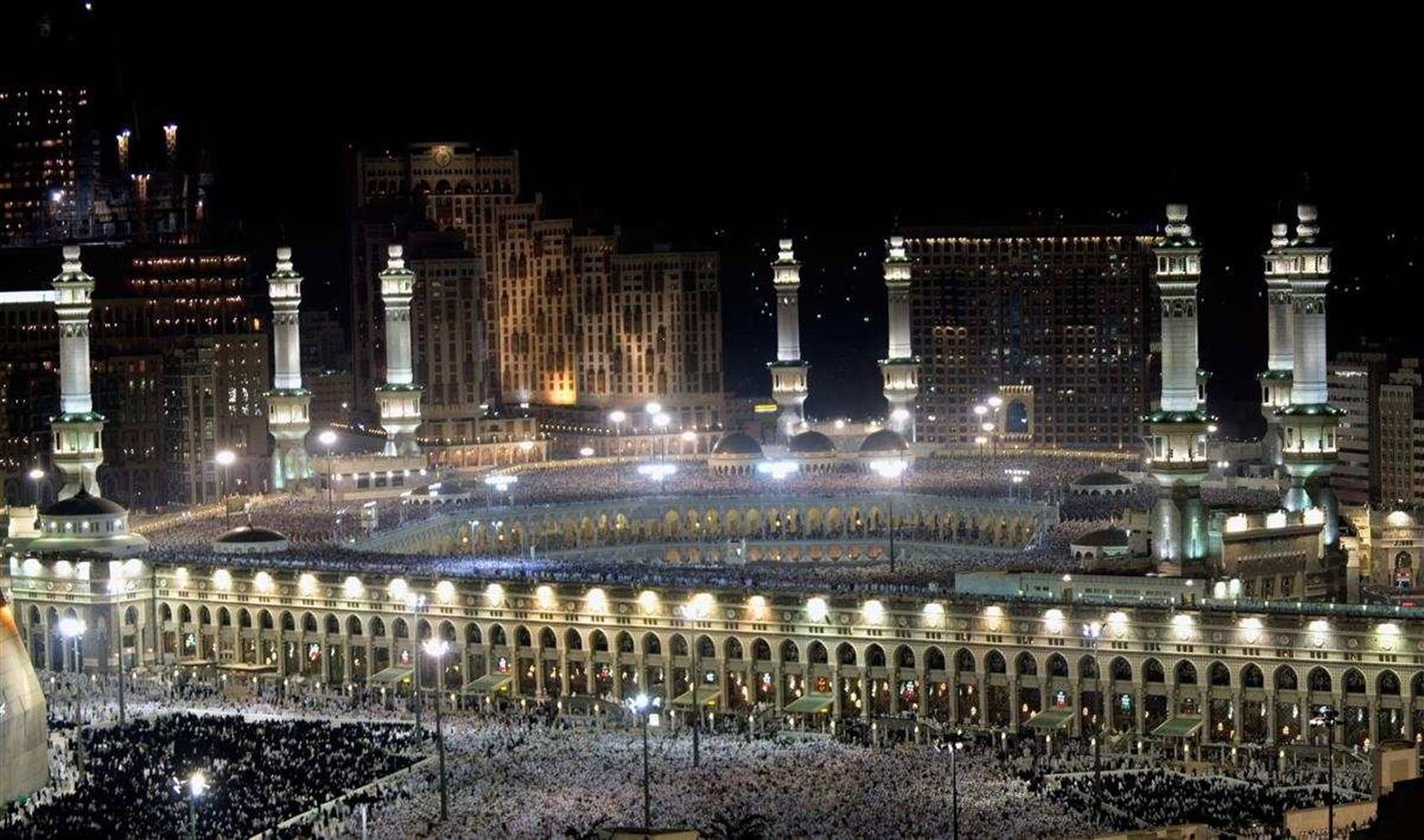Lagrande Moschea Di Notte A Makkah Hd Sfondo