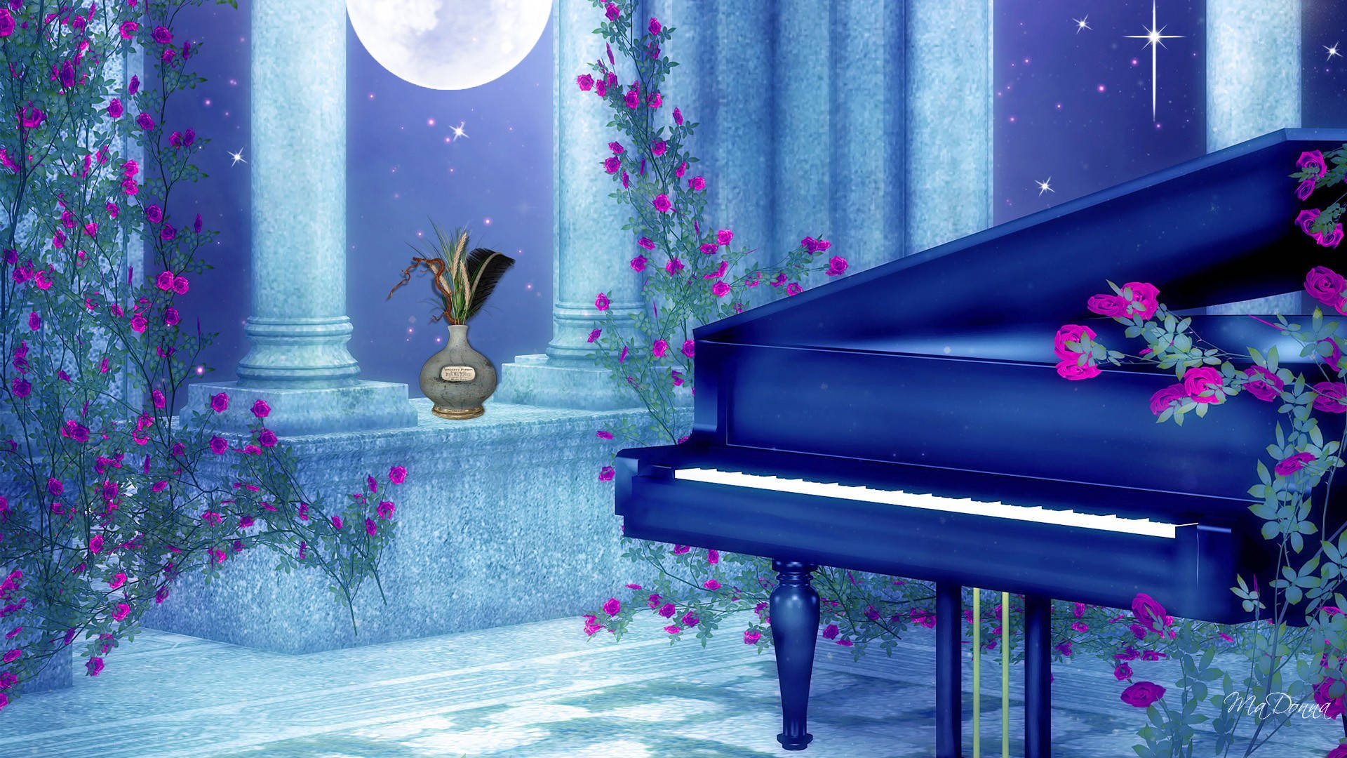 Grand Piano In Moonlight Wallpaper