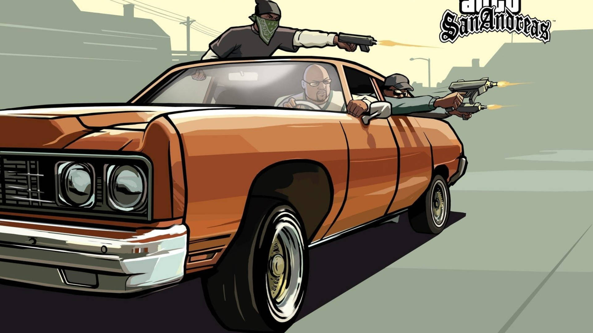 Grand Theft Auto Skydevåben Mænd på bil om natten Wallpaper