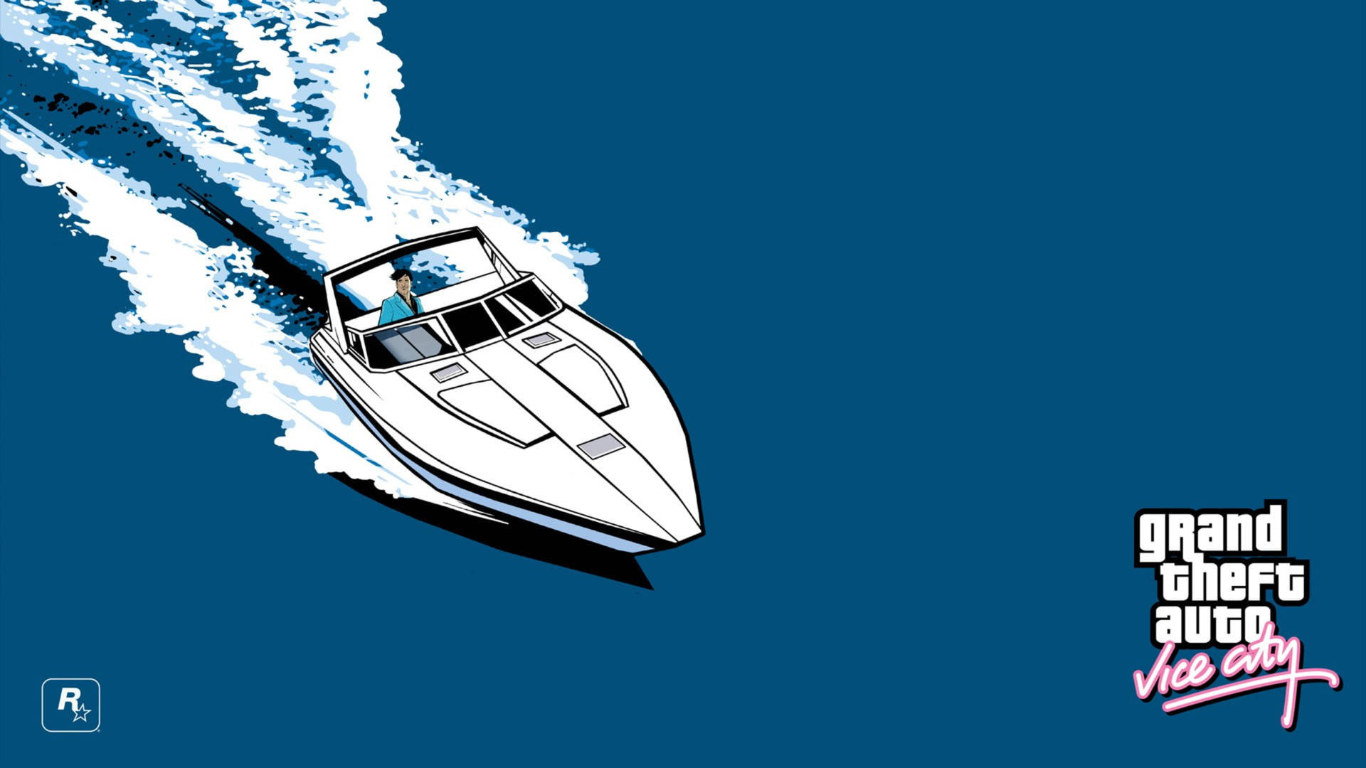 Tapet til Grand Theft Auto-mand på båd: Padle igennem det lyse Grand Theft Auto-miljø på en båd. Wallpaper