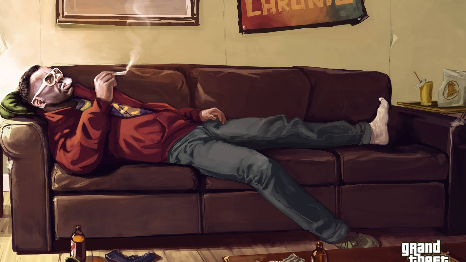 Hombrede Grand Theft Auto En El Sofá. Fondo de pantalla