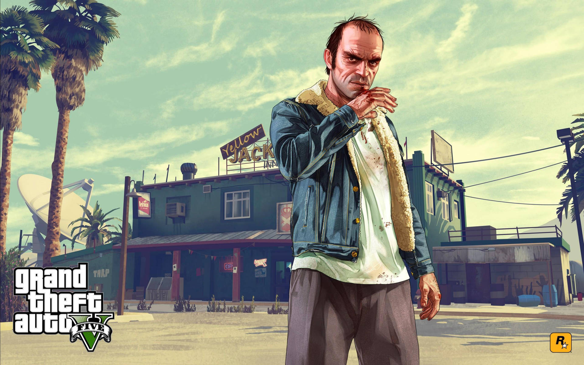 Grand Theft Auto V Blodige Trevor til personlig computer baggrund. Wallpaper