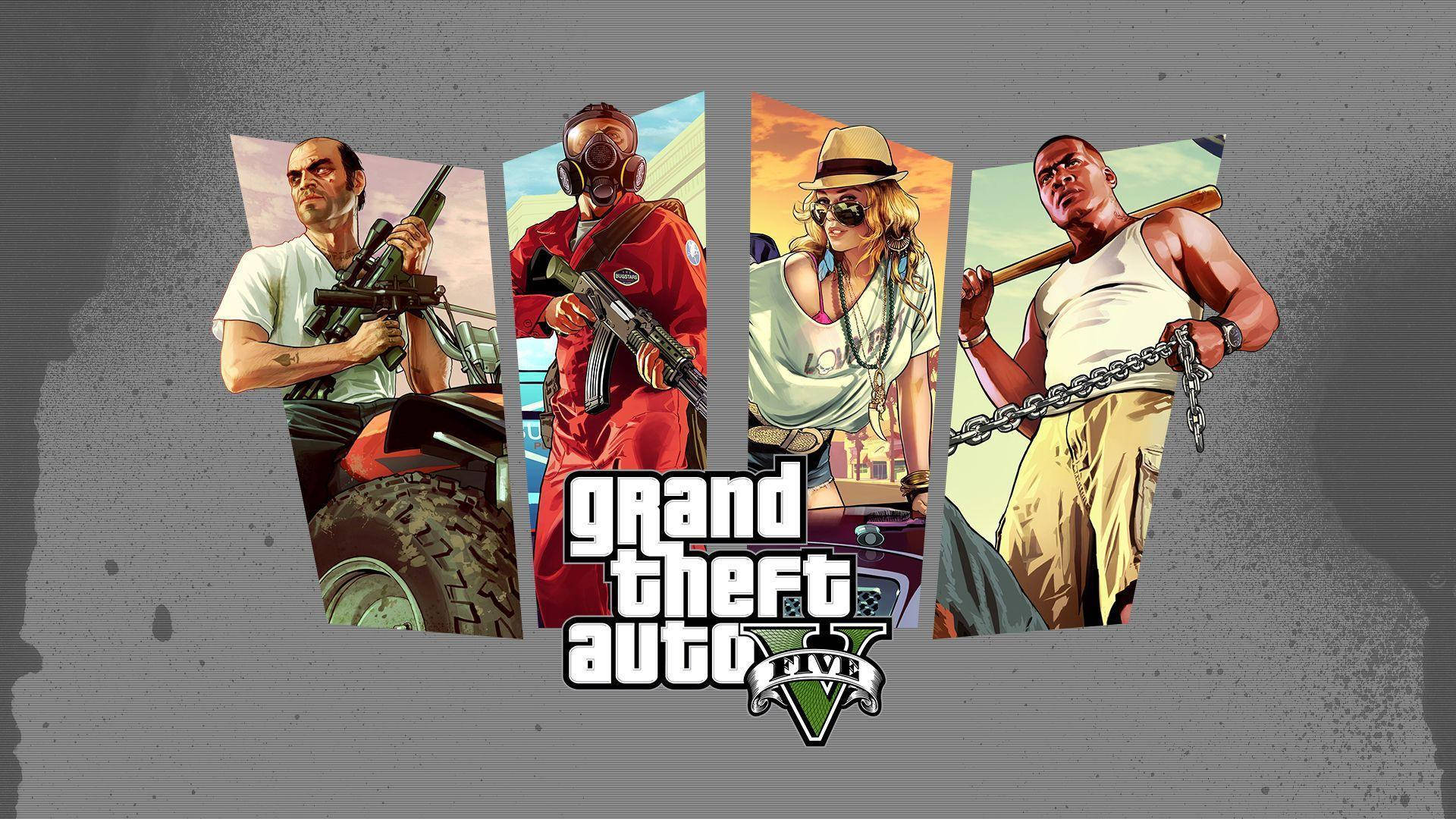 Grand Theft Auto V Characters Against Gray Background Wallpaper