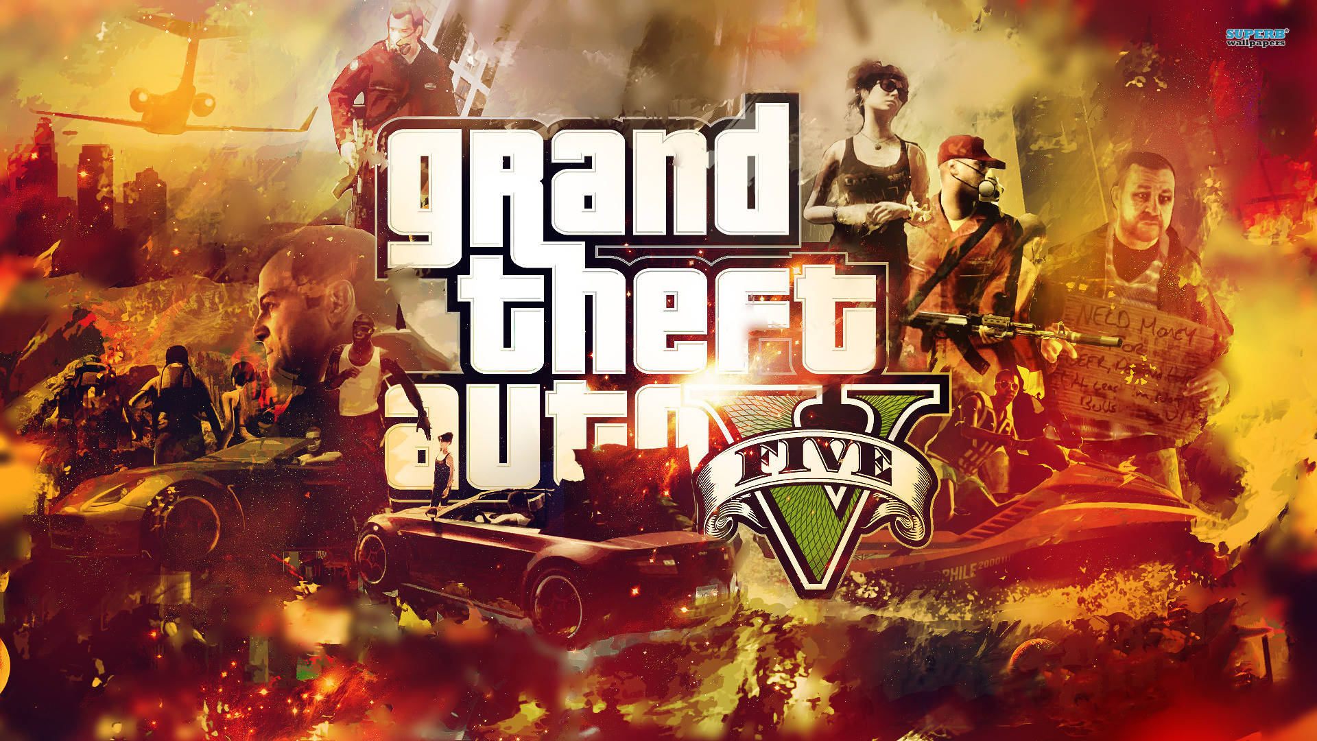 Grand Theft Auto V Fiery Background Wallpaper