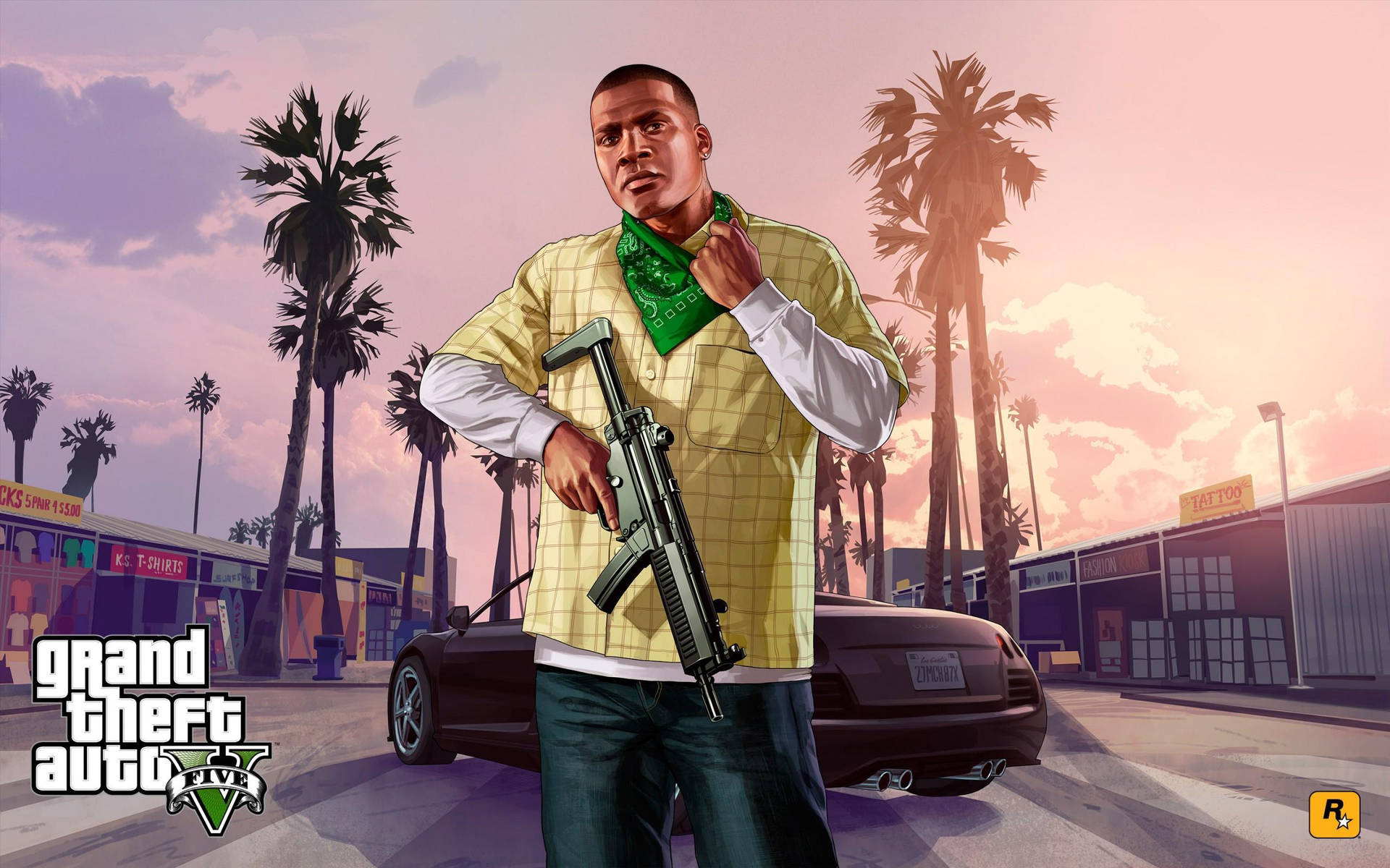 Grand Theft Auto V Franklin Grøn Bandana Tapet Wallpaper