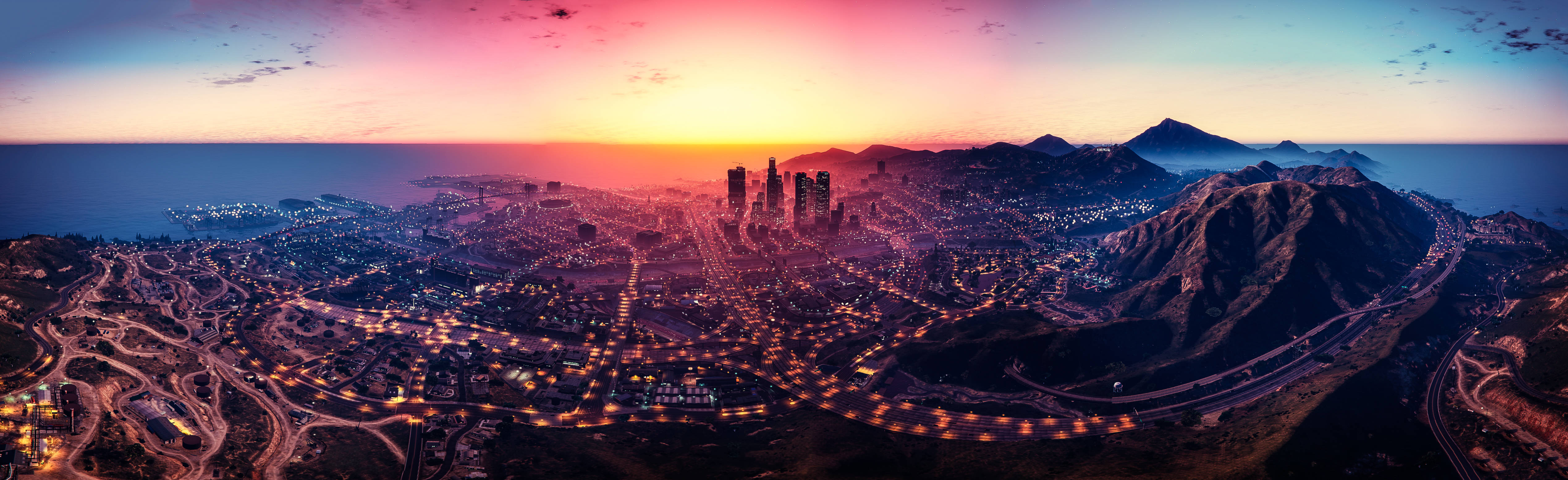 Grand Theft Auto V Los Santos Panoramisk Udsigt Tapet Wallpaper