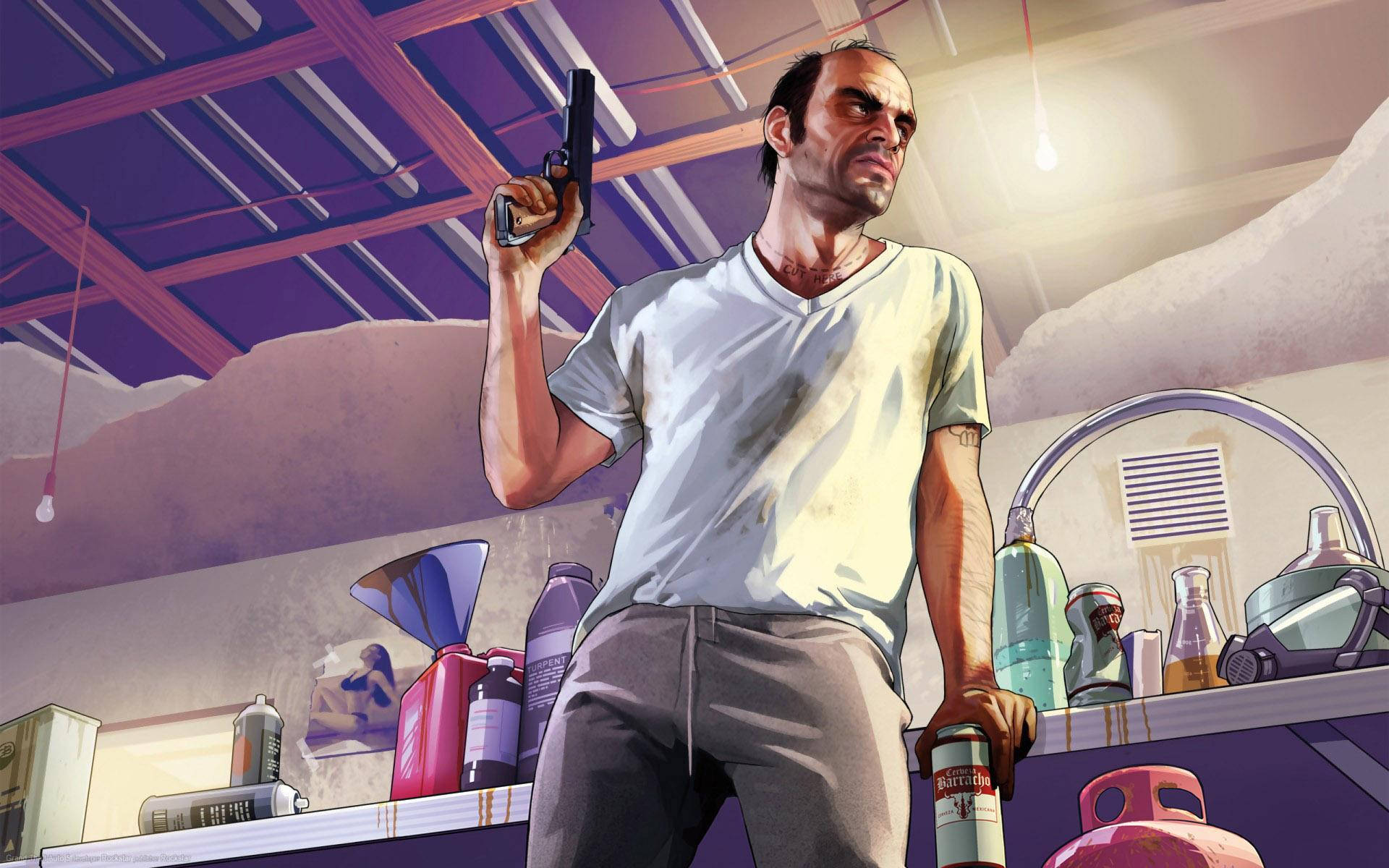 Caption: Action-Packed Adventure with Trevor in Grand Theft Auto V Wallpaper