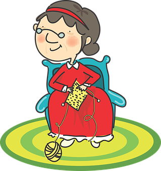 Grandma Knitting Cartoon PNG