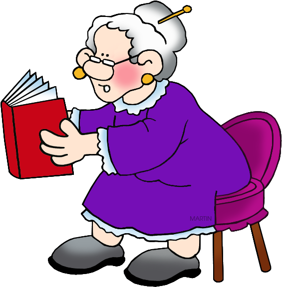 Grandma Reading Book Cartoon PNG