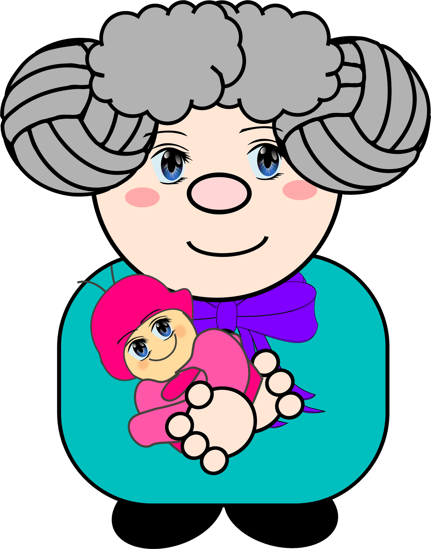 Grandma With Doll Cartoon PNG