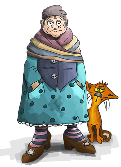 Grandmaand Cat Cartoon Illustration PNG