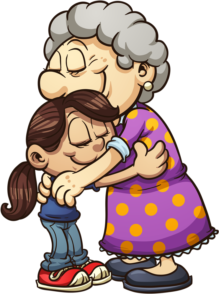 Grandmother Grandchild Embrace Cartoon PNG