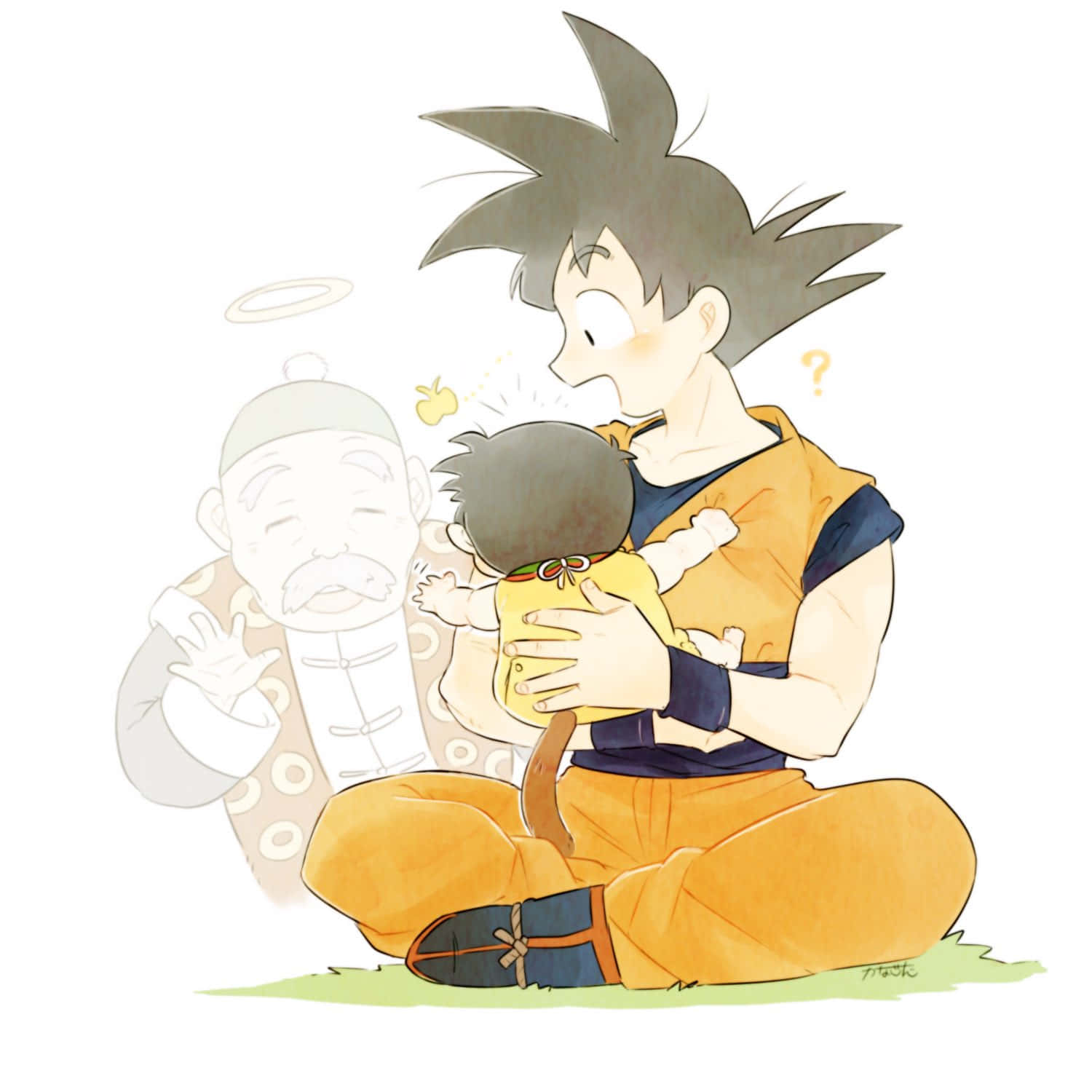 Grandpa Goku teaching his grandson about inner strength Wallpaper