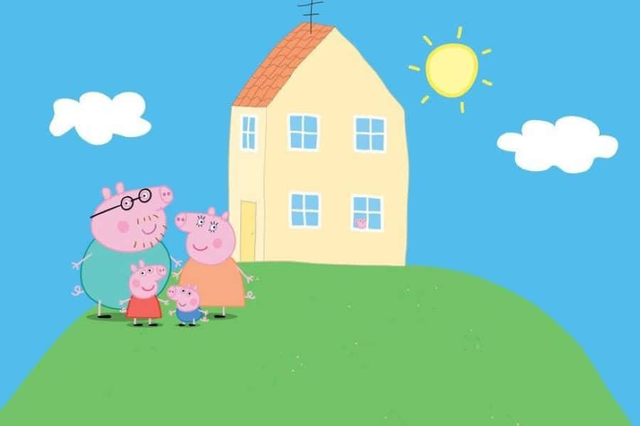 Granny Pig Reading A Storybook To Peppa And George In A Cozy Room. Wallpaper
