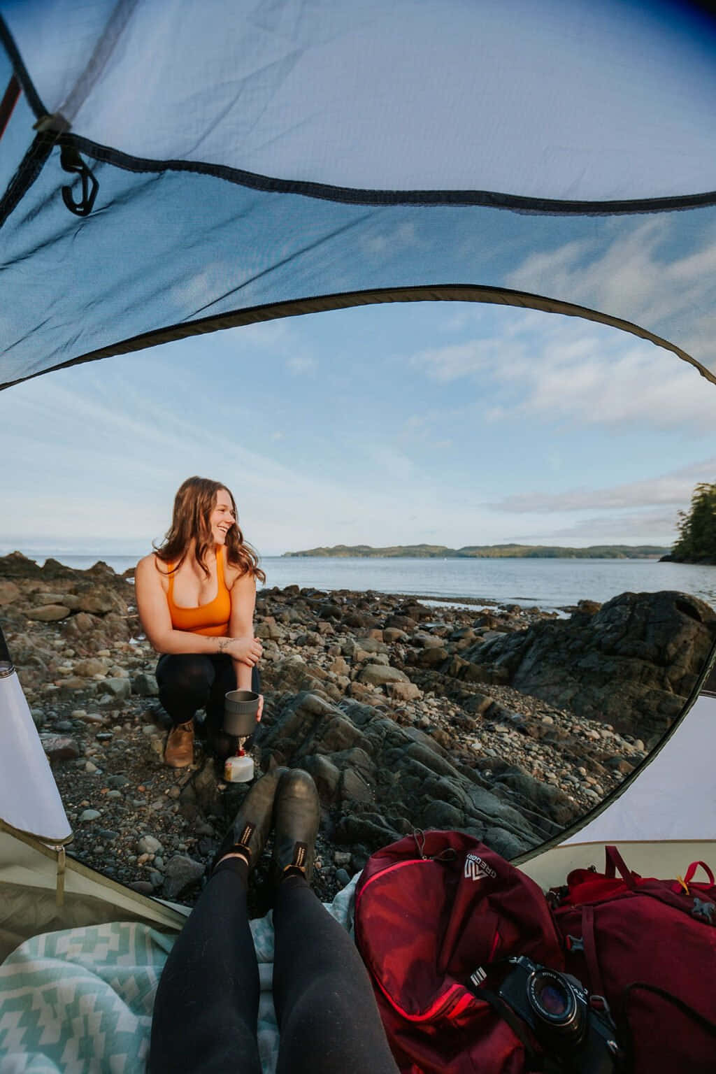 Granola Girl Camping By The Sea.jpg Wallpaper
