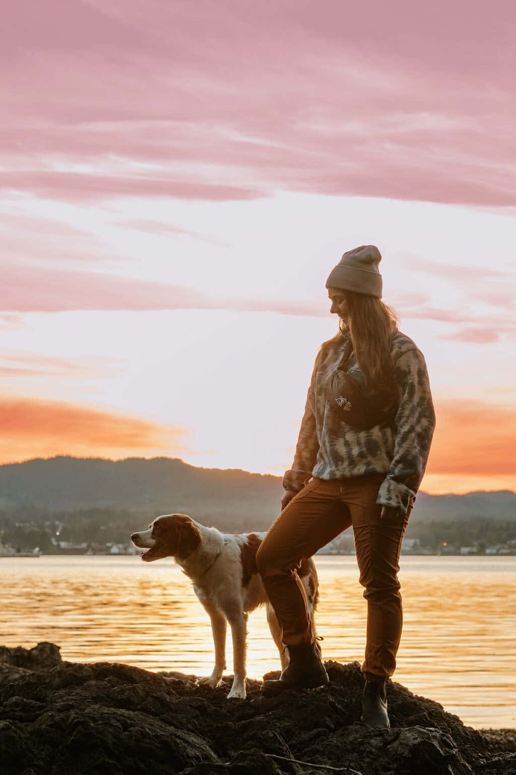 Granola Girl With Dog At Sunset.jpg Wallpaper