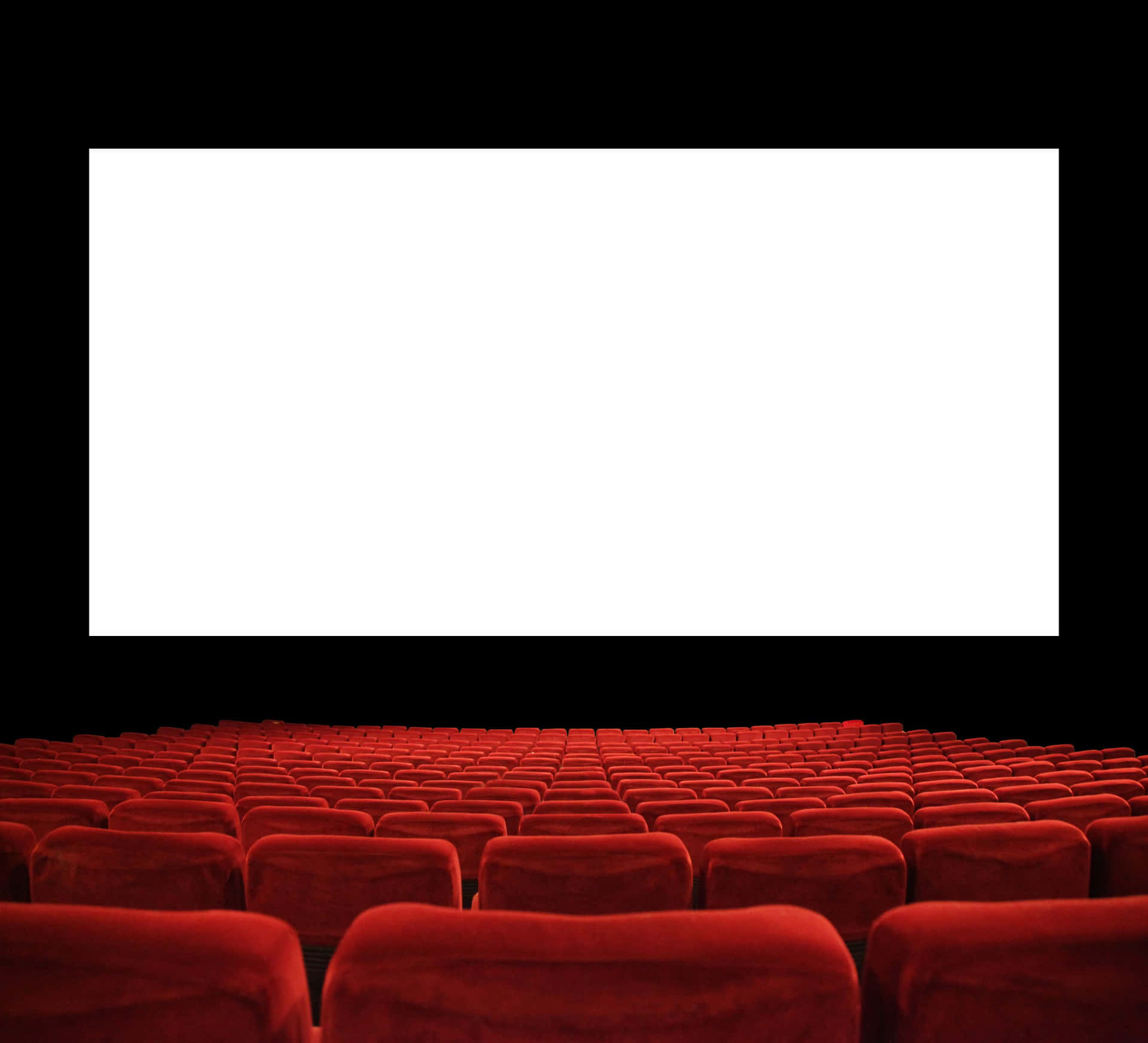 Elegant White Screen Theater with Red Chairs Wallpaper