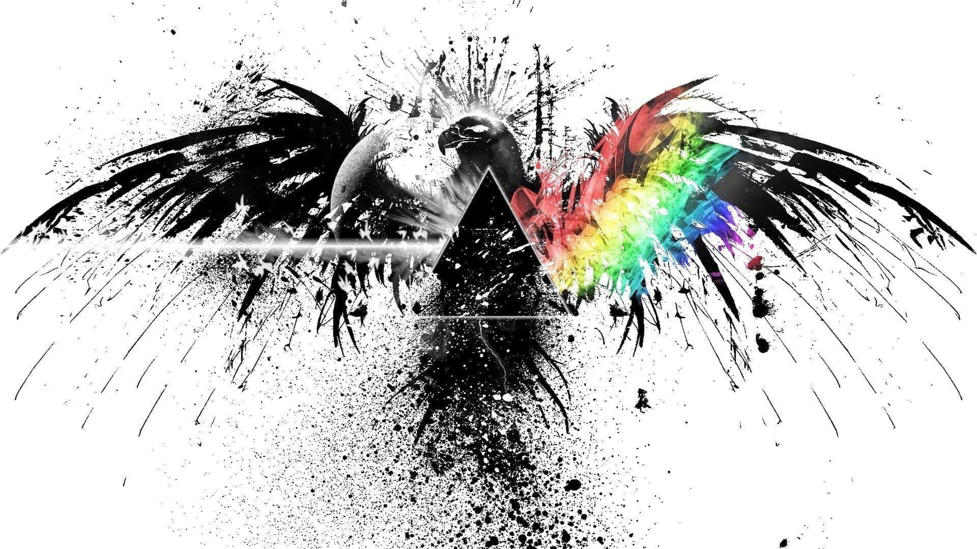 A Black And White Image Of A Bird With A Rainbow