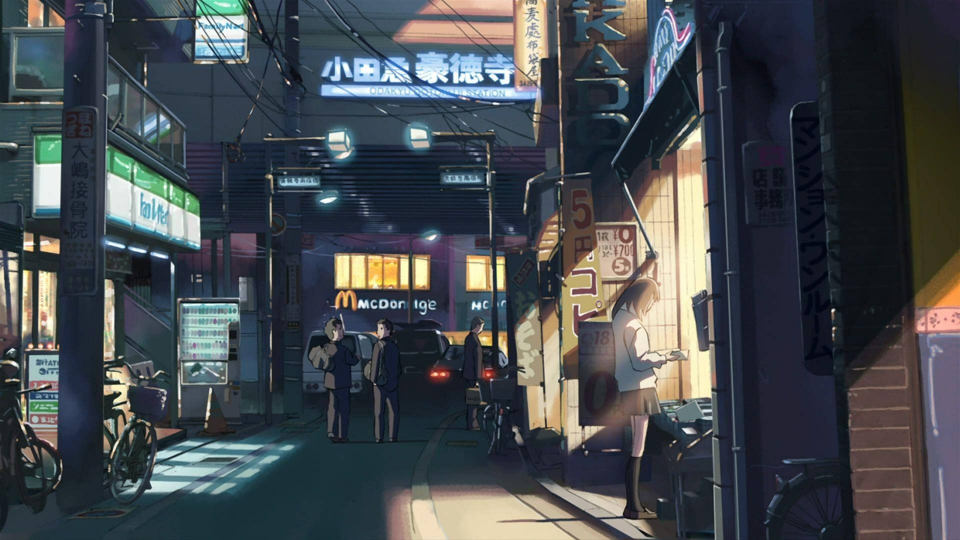 Graphic Depiction Of Japanese City Anime Wallpaper