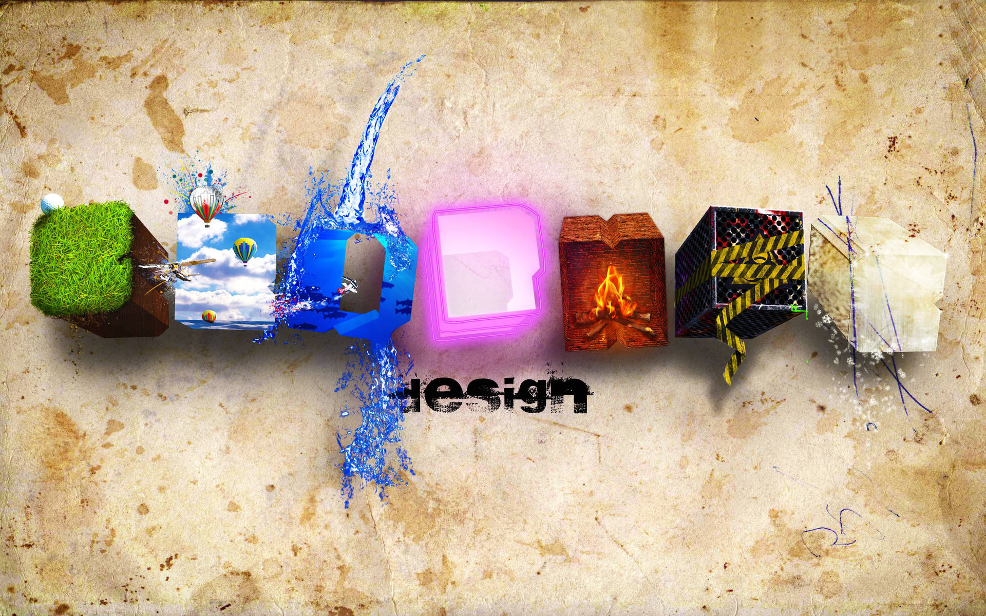 Graphic Design Cubes With Elements Wallpaper