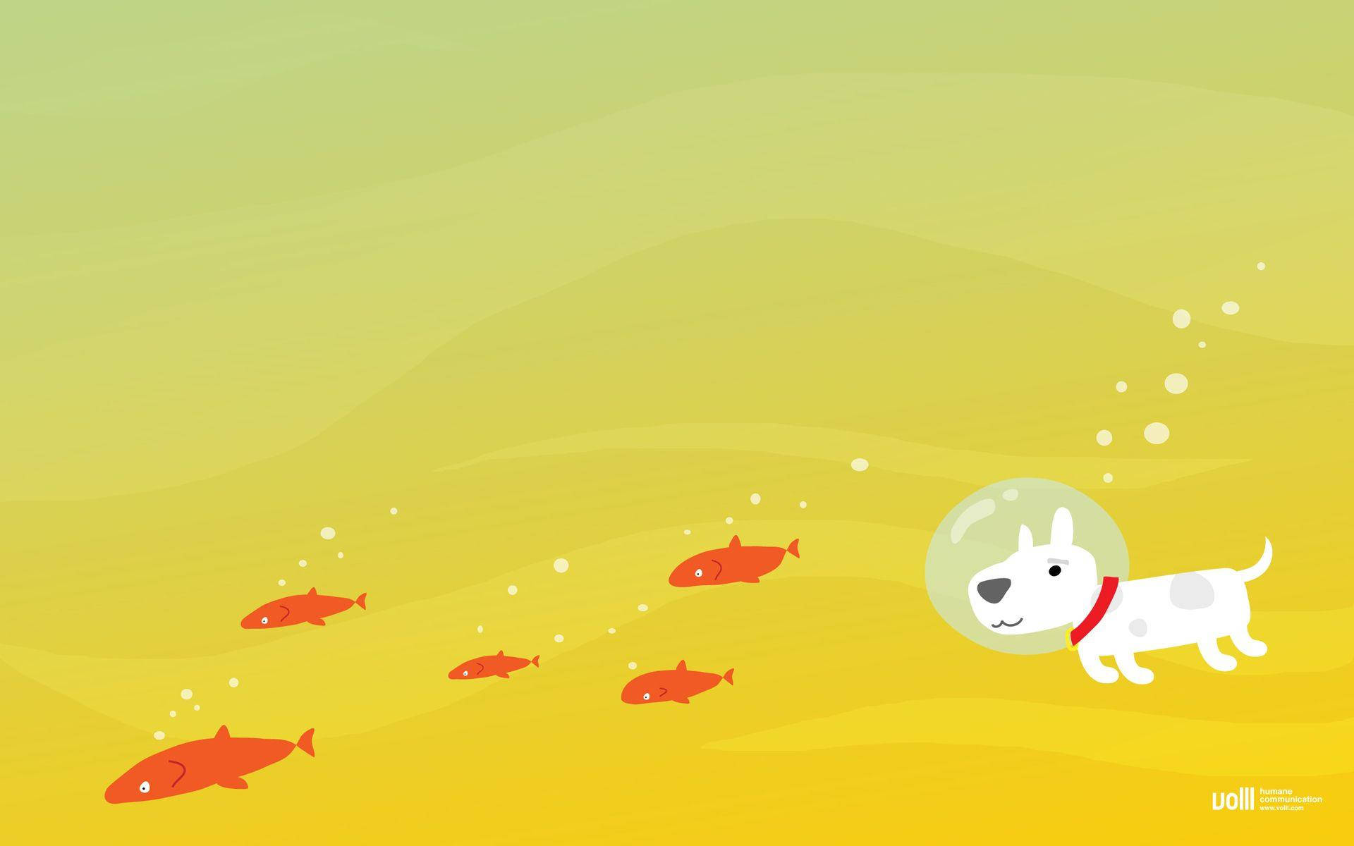 Graphic Design Dog Chasing Fish Underwater Wallpaper