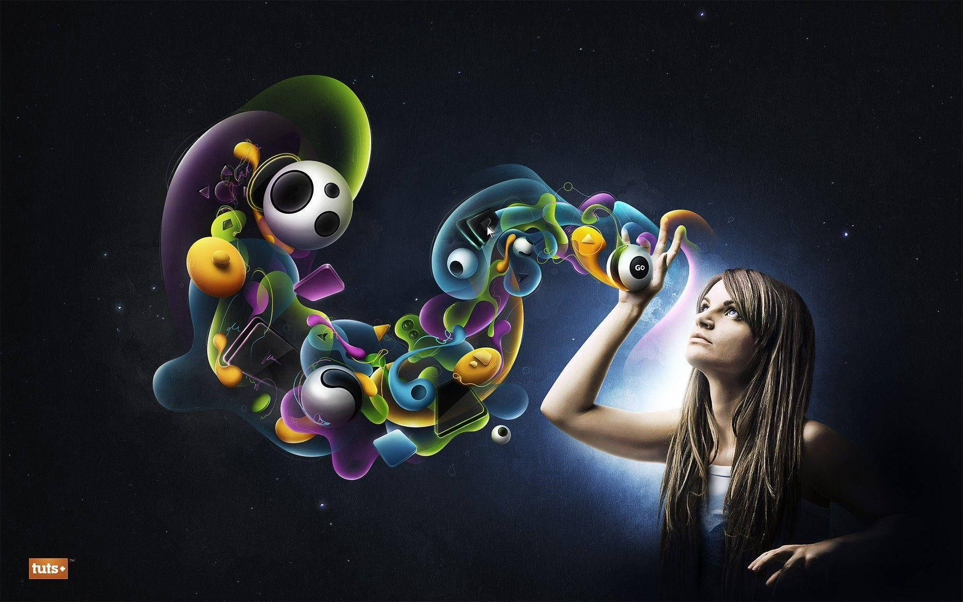 Graphic Design Woman With Abstract Objects Wallpaper