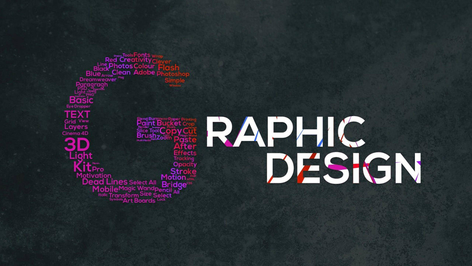 Graphic Design Words Forming Letter G Typography Wallpaper