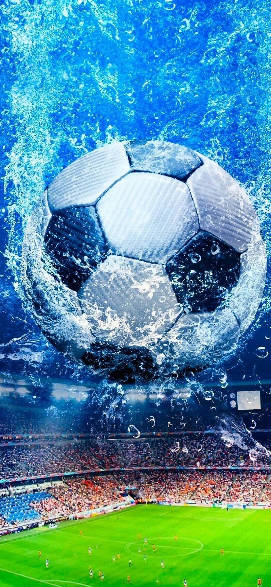 Graphic Edit Of Soccer Ball In Football Field Wallpaper
