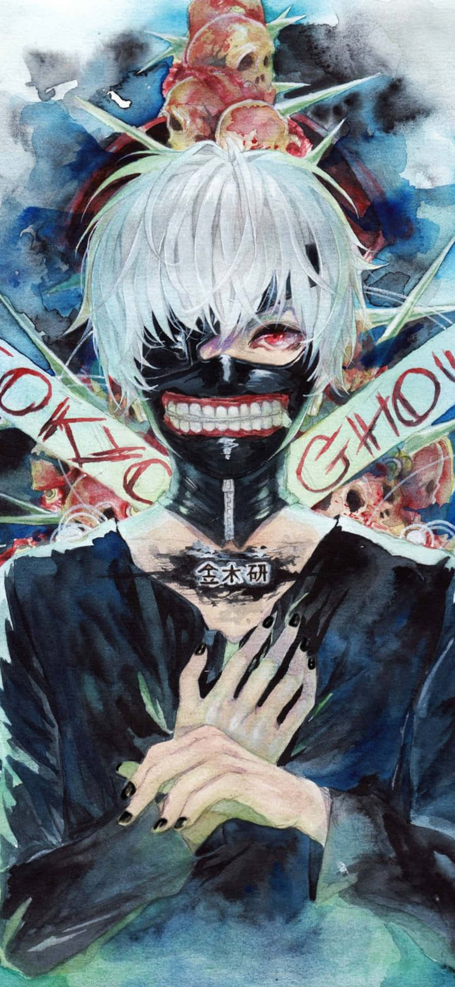 A Painting Of A Man With White Hair And A Mask Wallpaper