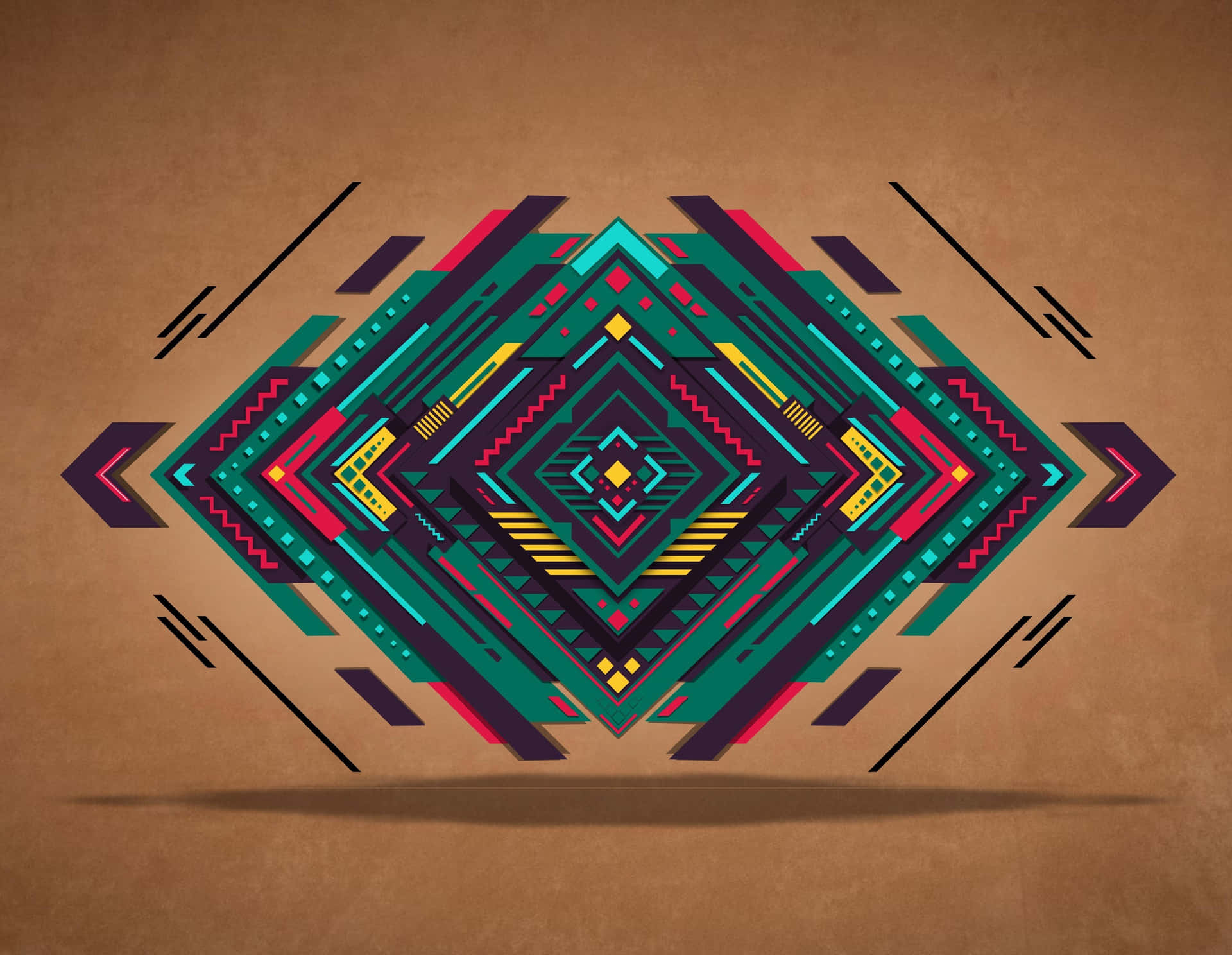 A Colorful Geometric Design On A Brown Background