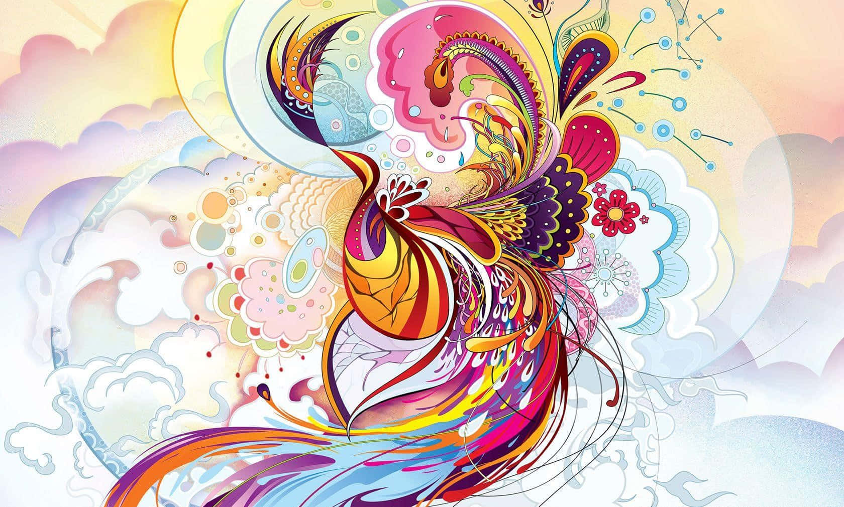 A Colorful Bird With Colorful Feathers And Swirls