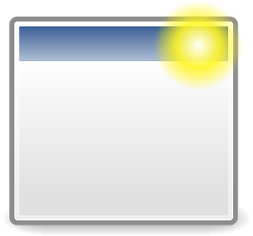 Graphic Window Interface Icon PNG — A bright yellow sun shines in the top right corner of a minimalist gray framed window with a blue header.