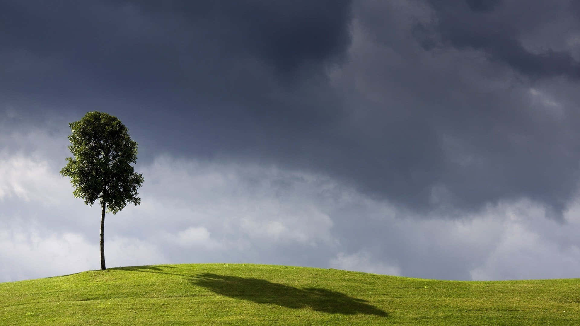 Grass Hill And Stormy Sky Background