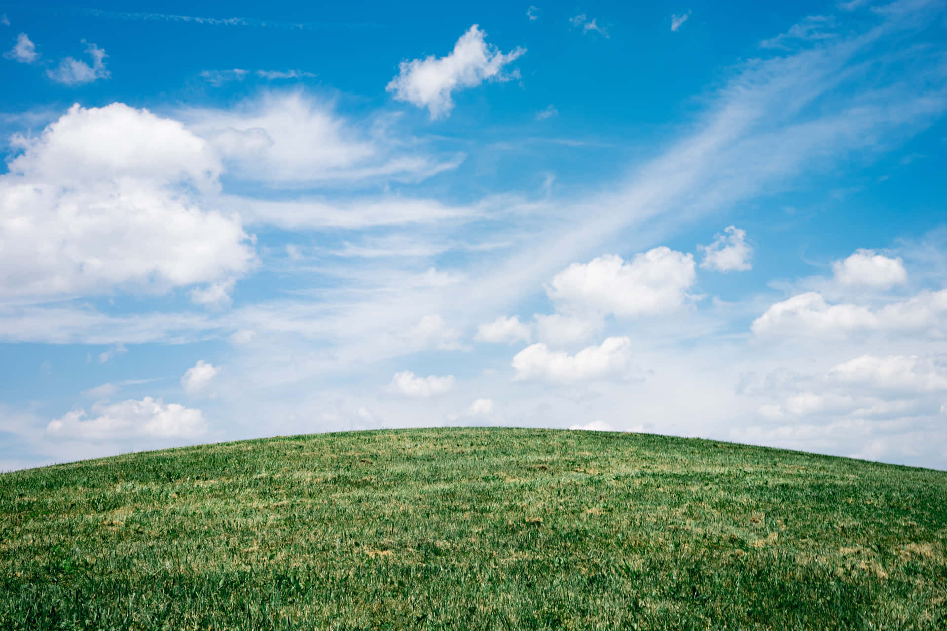 Green Grass Hill And Sky Scenery Background