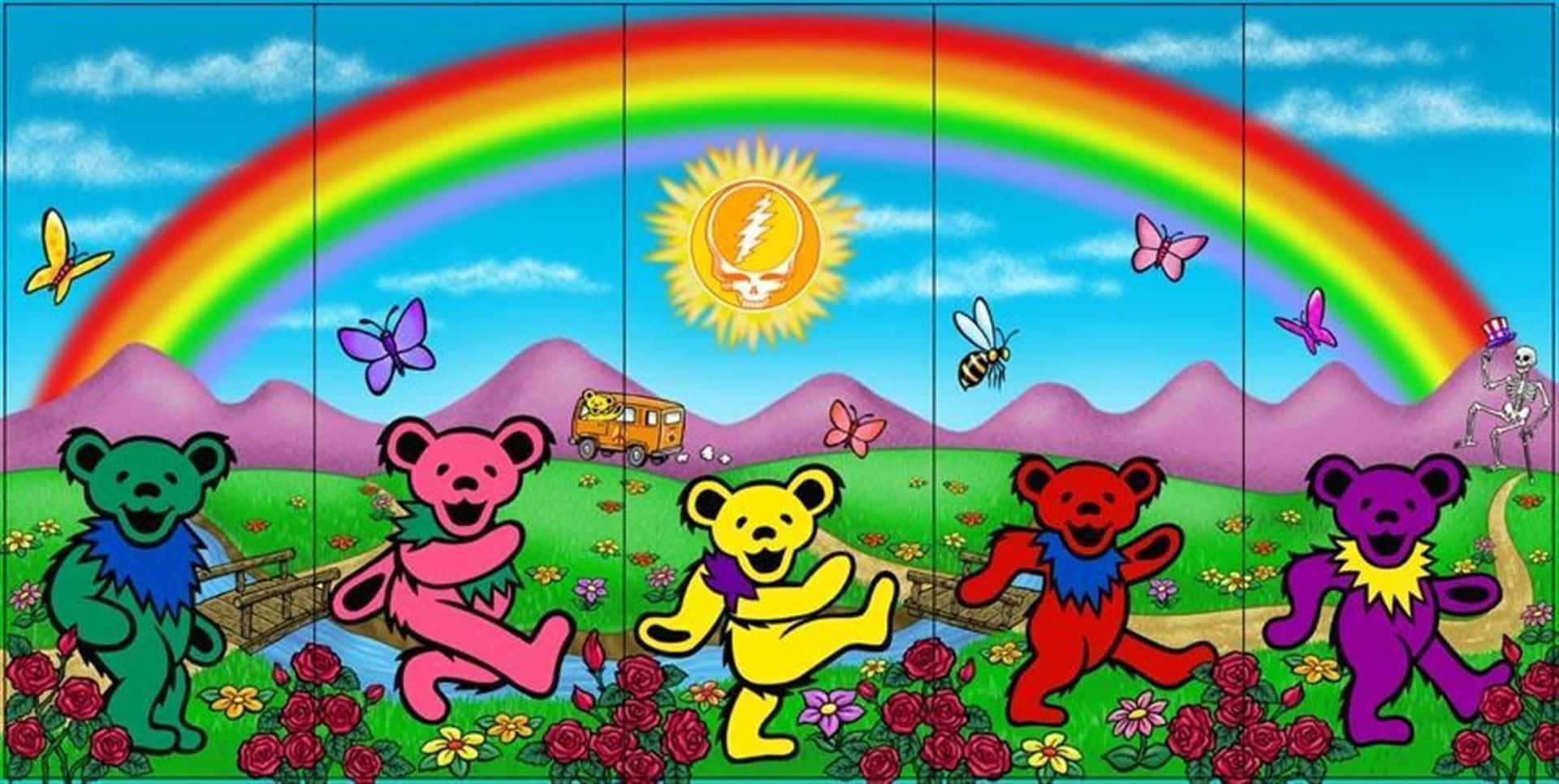 Grateful Dead Bears With Colorful Dancing Bears Wallpaper