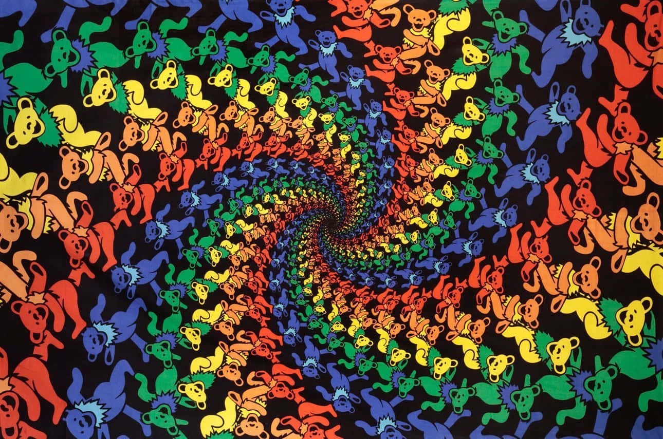Grateful Dead Bears In Colorful Spiral Design Wallpaper