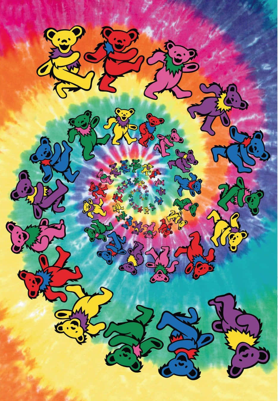 Grateful Dead Bears Tie-Dye Vibrant Spiral Wallpaper