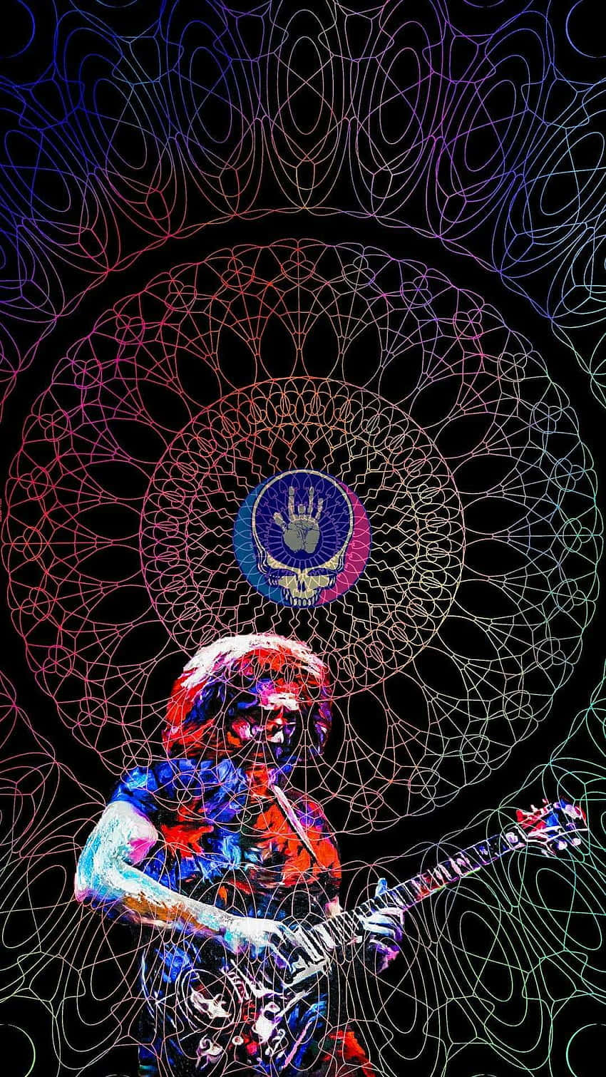 Playing Guitar Icon Of Grateful Dead Iphone Wallpaper