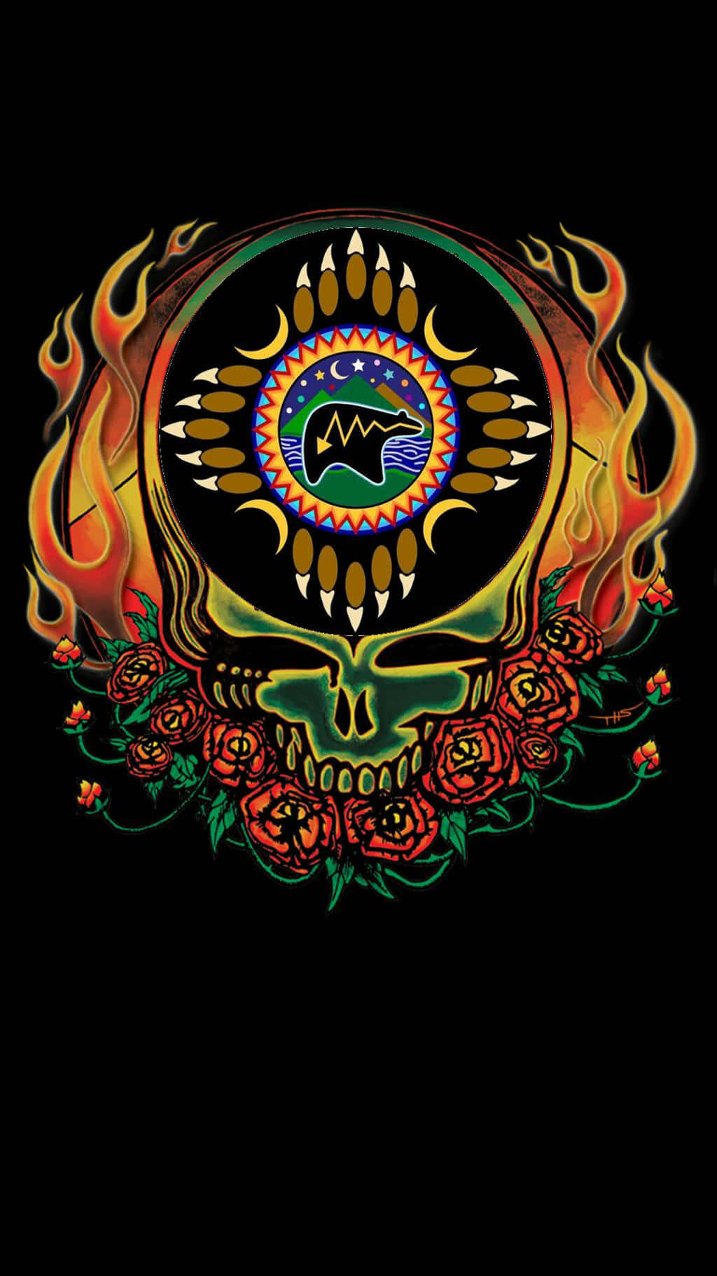 Flames On The Skull Icon Of Grateful Dead Iphone Wallpaper