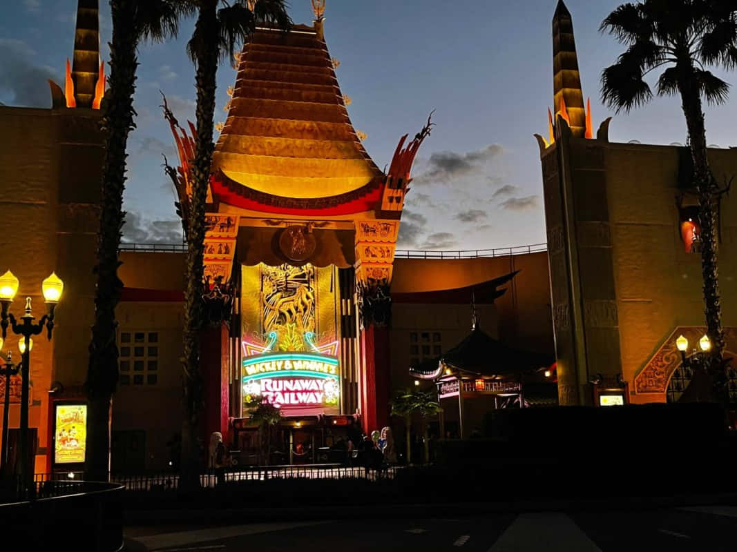 Graumans Chinese Theatre With Neon Lights Wallpaper