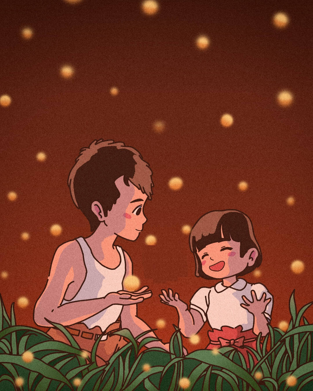 Grave Of The Fireflies Happy Siblings Background