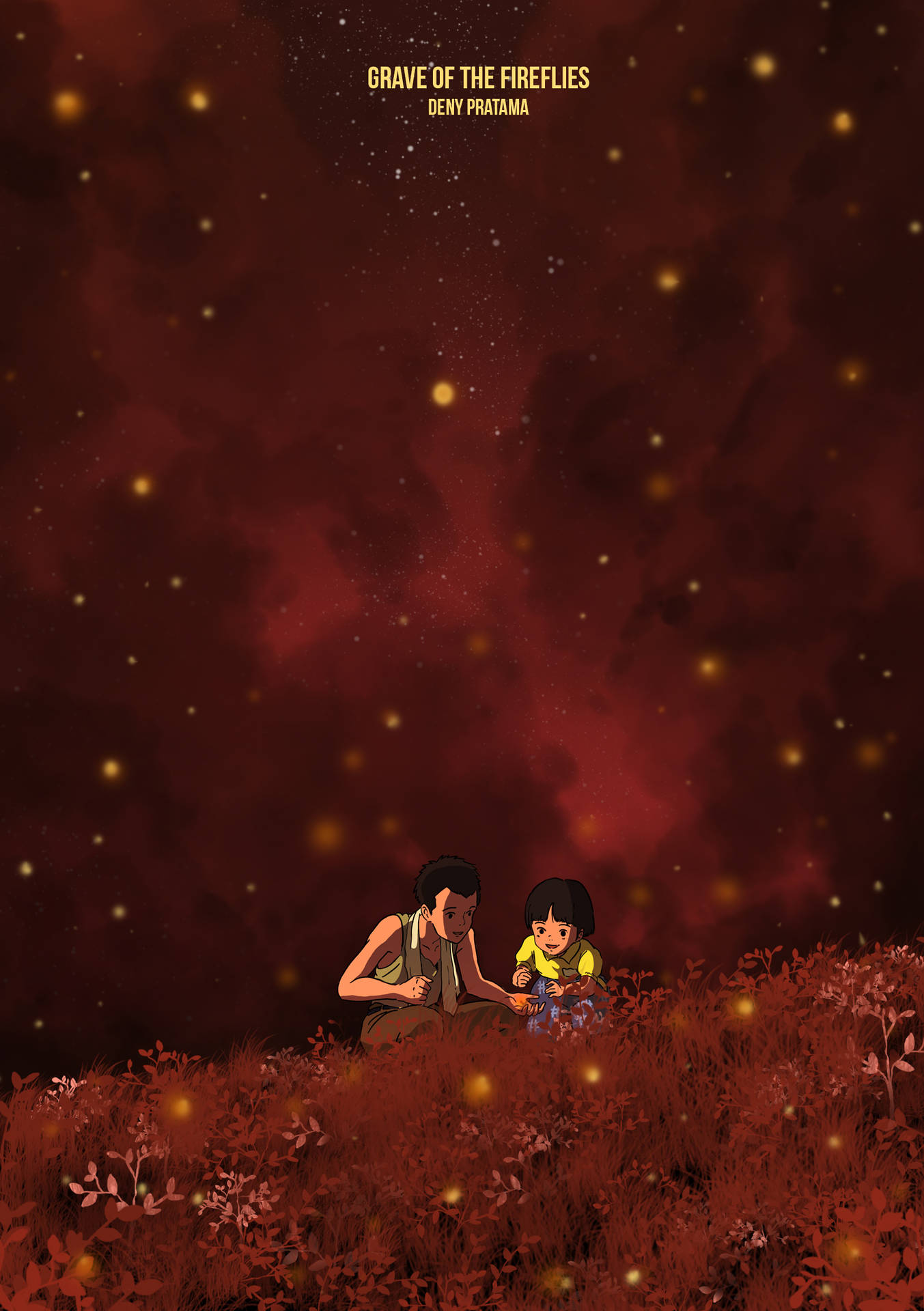 Grave Of The Fireflies Red Clouds Background