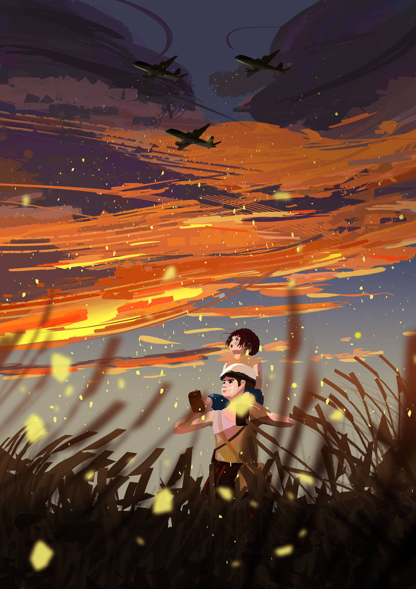 Grave Of The Fireflies Sunset And Plane Background
