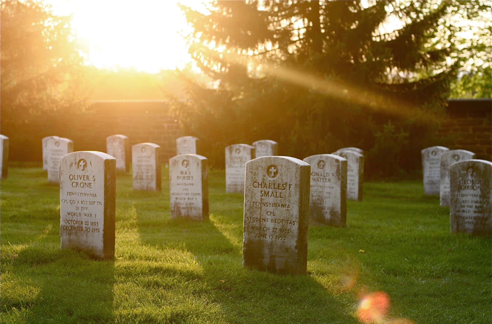 A solitary gravestone amidst a serene graveyard Wallpaper