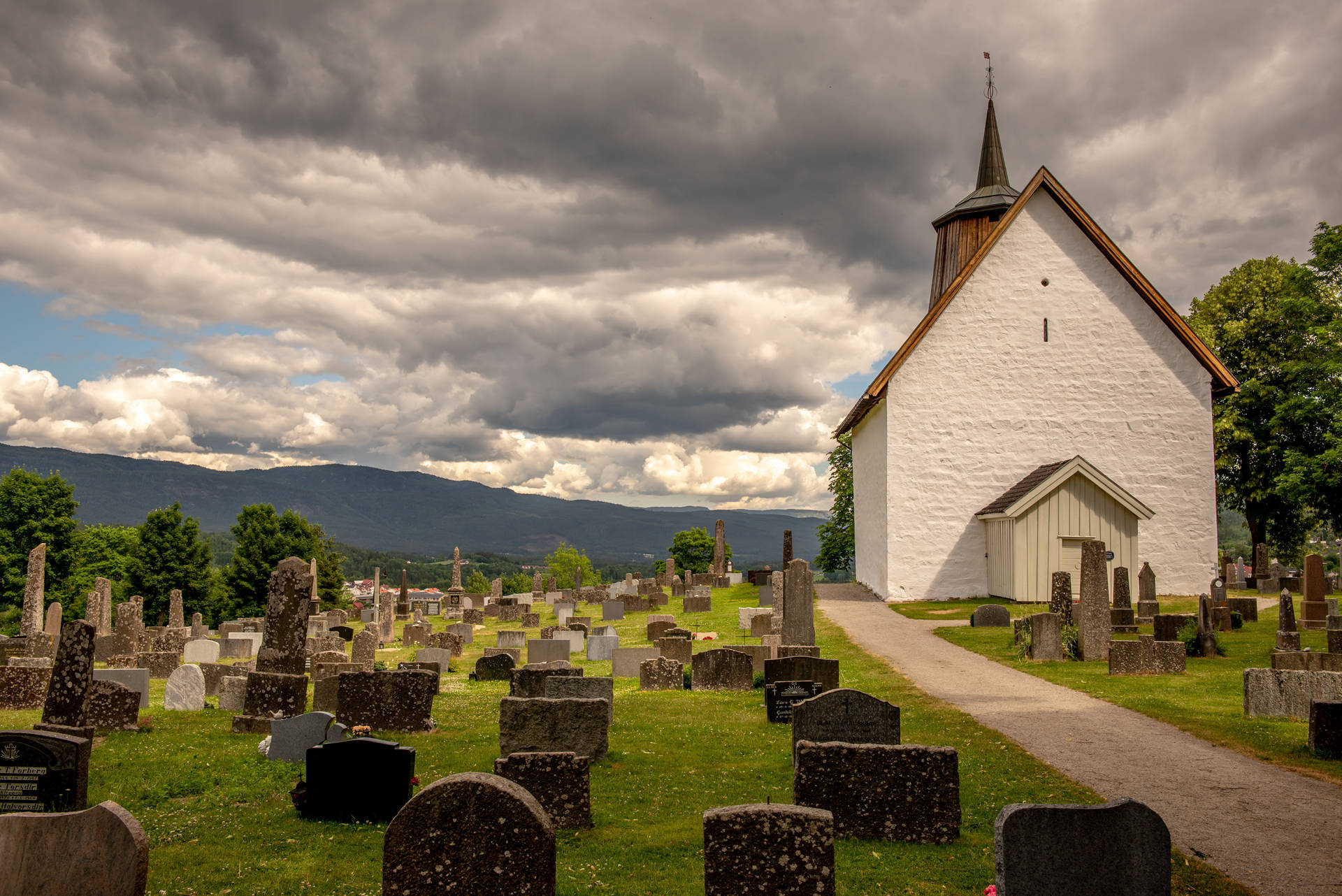Graveyard And Church Wallpaper