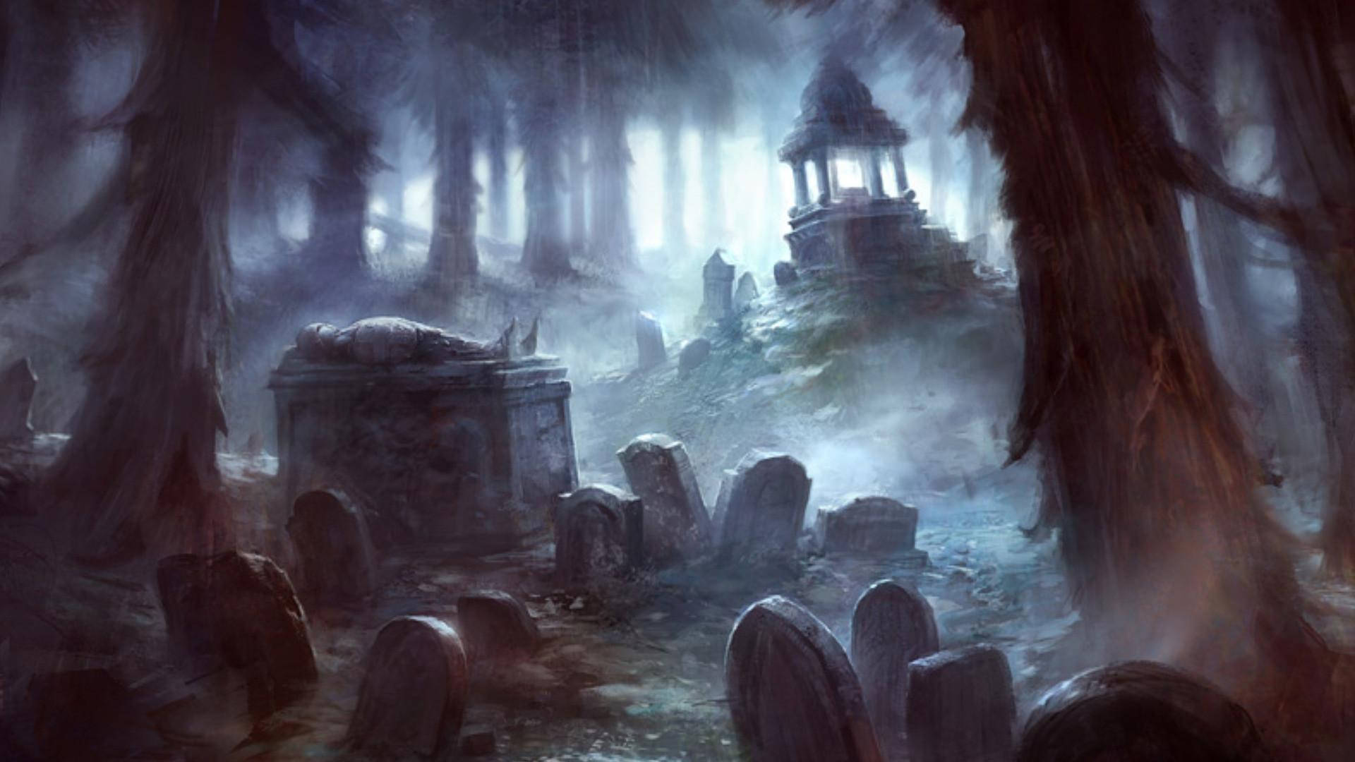 Mysterious Graveyard with Ancient Mausoleums Wallpaper